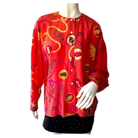Vintage Escada by Margaretha Ley Crepe de Chine Silk Blouse Size 42 - Picture 1 of 9